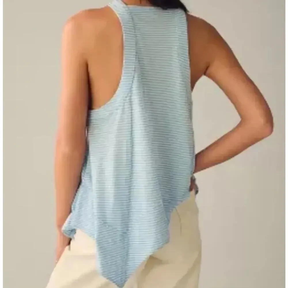 Pilcro Hankey-Hem Swing Tank Womens XL Light Blue Striped Asymmetrical Soft Top